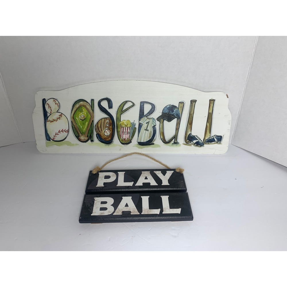 Baseball Wall Decor Set Mens Cave Esther Ann Play Ball Sign Sports  Decor